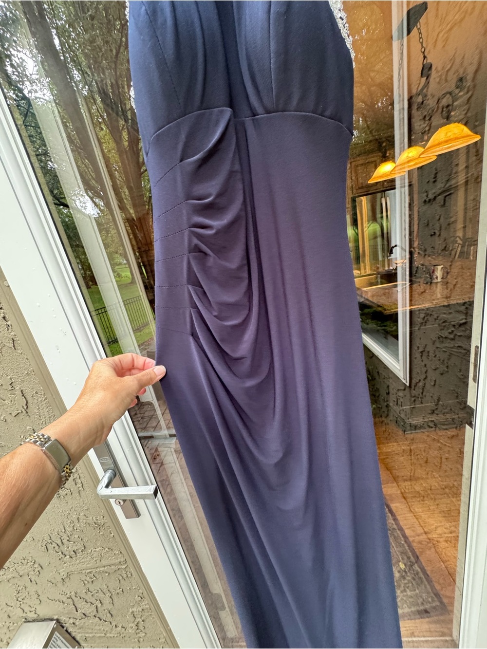 Xscape Evening Navy Beaded Halter Gown Maxi Dress Formal Evening Prom Size 12 - Picture 4 of 16